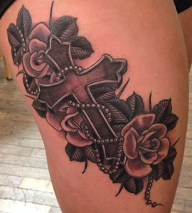 Cross and Rose Tattoo